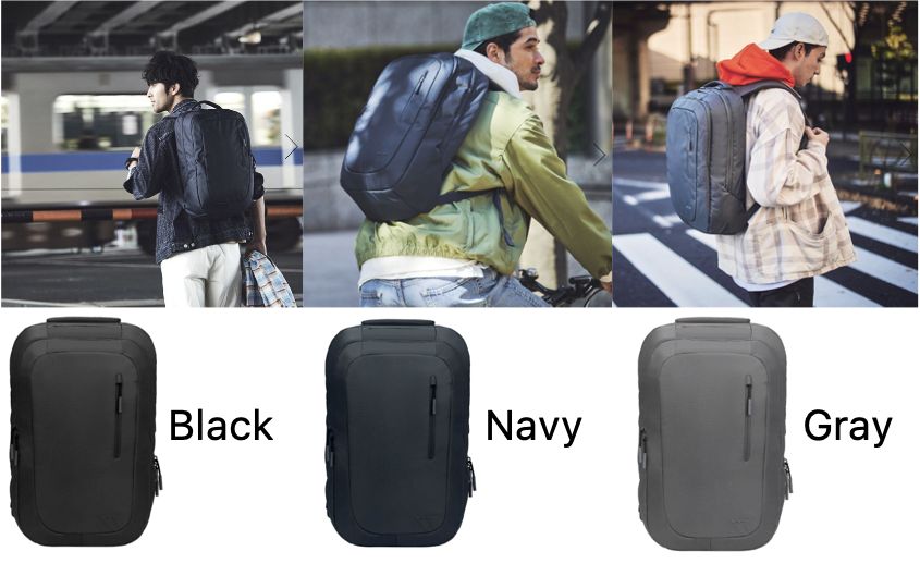 Incase Nylon Backpackのカラー3色、ブラック、ネイビー、グレー