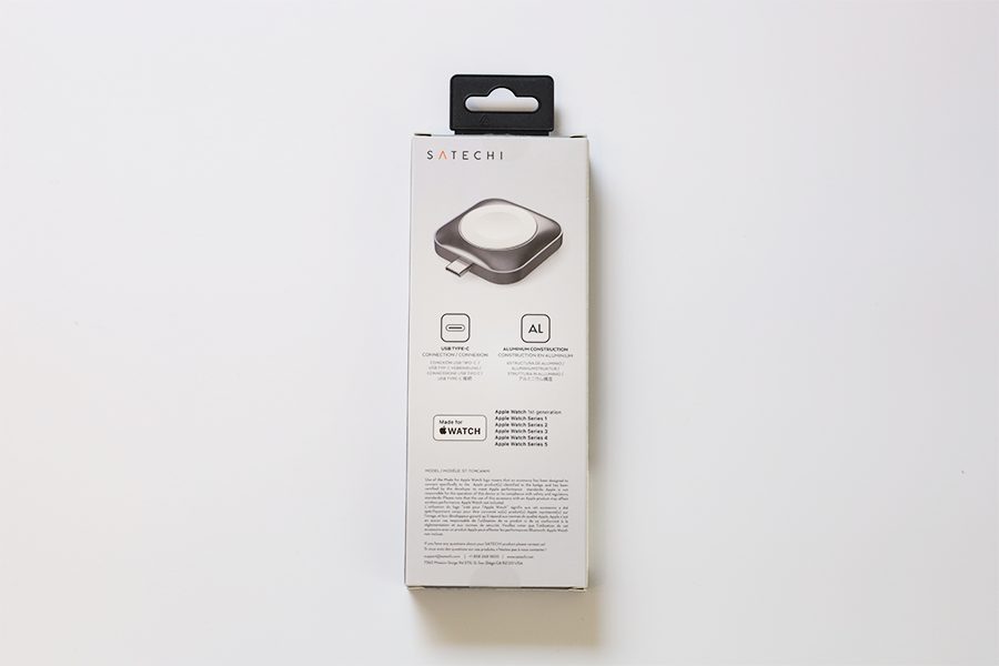 Satechi USB-C Apple Watch 充電ドックの外箱裏面