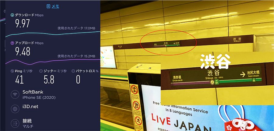 Nomad WiFi Macaroon SEを渋谷で使用した場合の通信速度6
