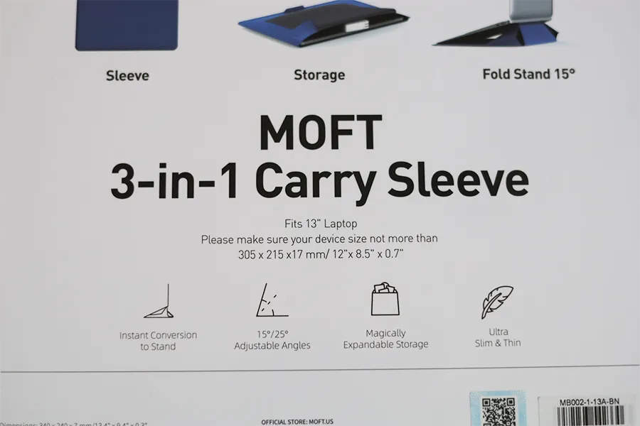 MOFT 多機能PCキャリーケースの外箱裏側の特徴