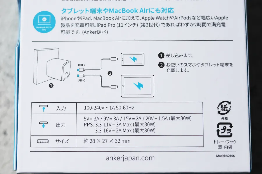 Anker 711 Charger Nano Ⅱ 30Wの裏面