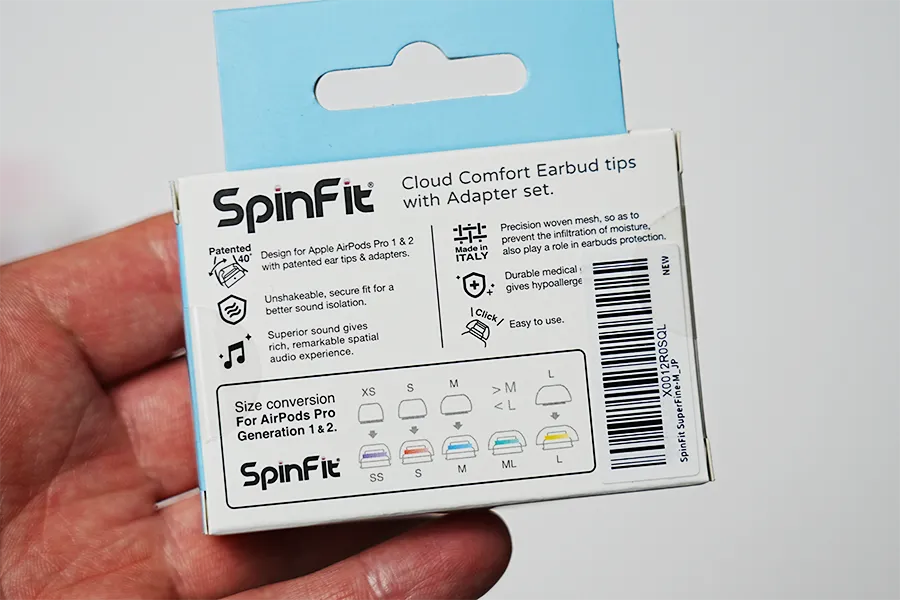 SpinFit SuperFineのパッケージうら