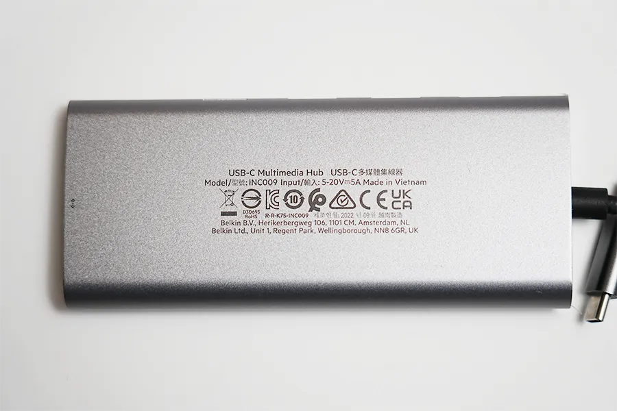 Belkin Connect USB-C 7-in-1 マルチメディアハブの背面
