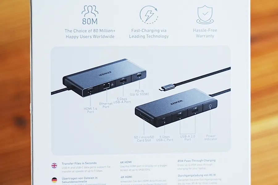 Anker 552 USB-C ハブ 9-in-1 4K HDMIの各ポート説明部分